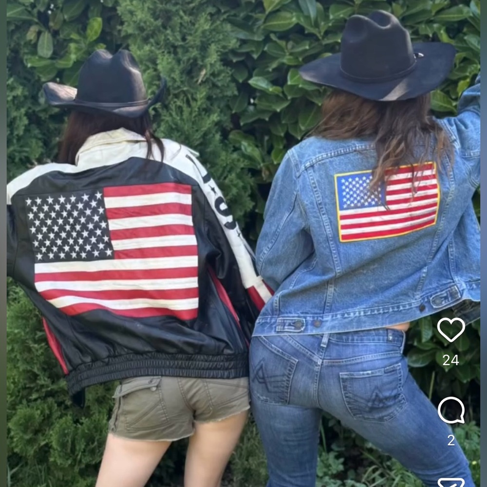 Genuine Leather vintage western bomber USA flag jacket NWT - Picture 6 of 12